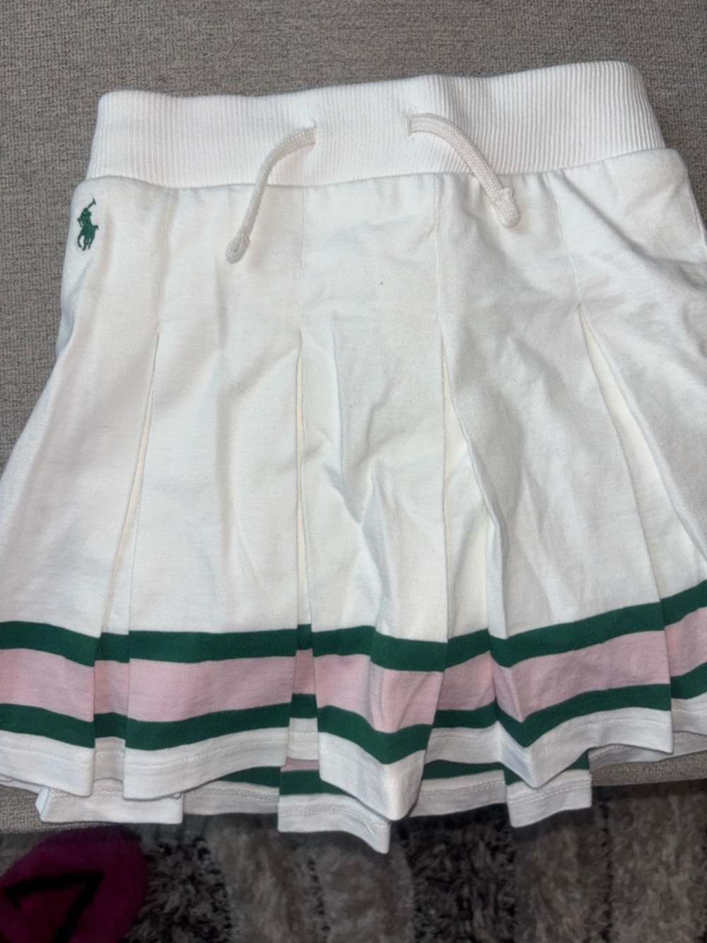 Polo by Ralph Lauren White Pleated Skirt with Green & Pink Stripes - Picture 2 of 2
